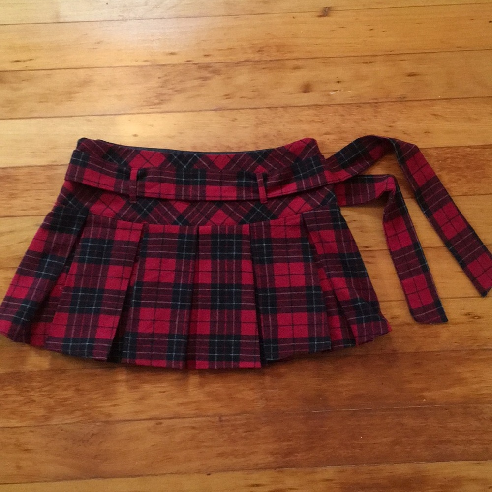 Wool school girl plaid pleated mini skirt